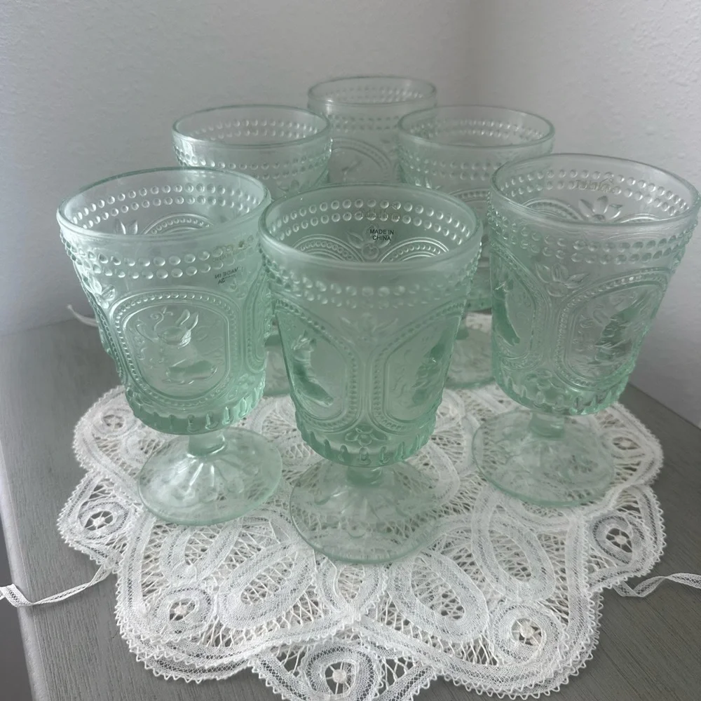 Tabla Home Set Of 6 Spring Green Bunny Footed Goblets 6 1/4